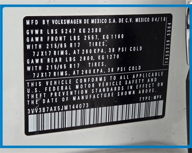 2018 Volkswagen Tiguan 2.0T SE