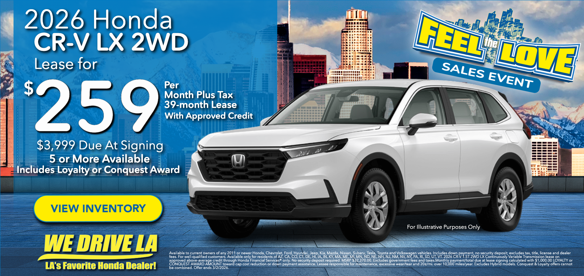 2026 Honda CR-V LX Lease starting at $259 per month