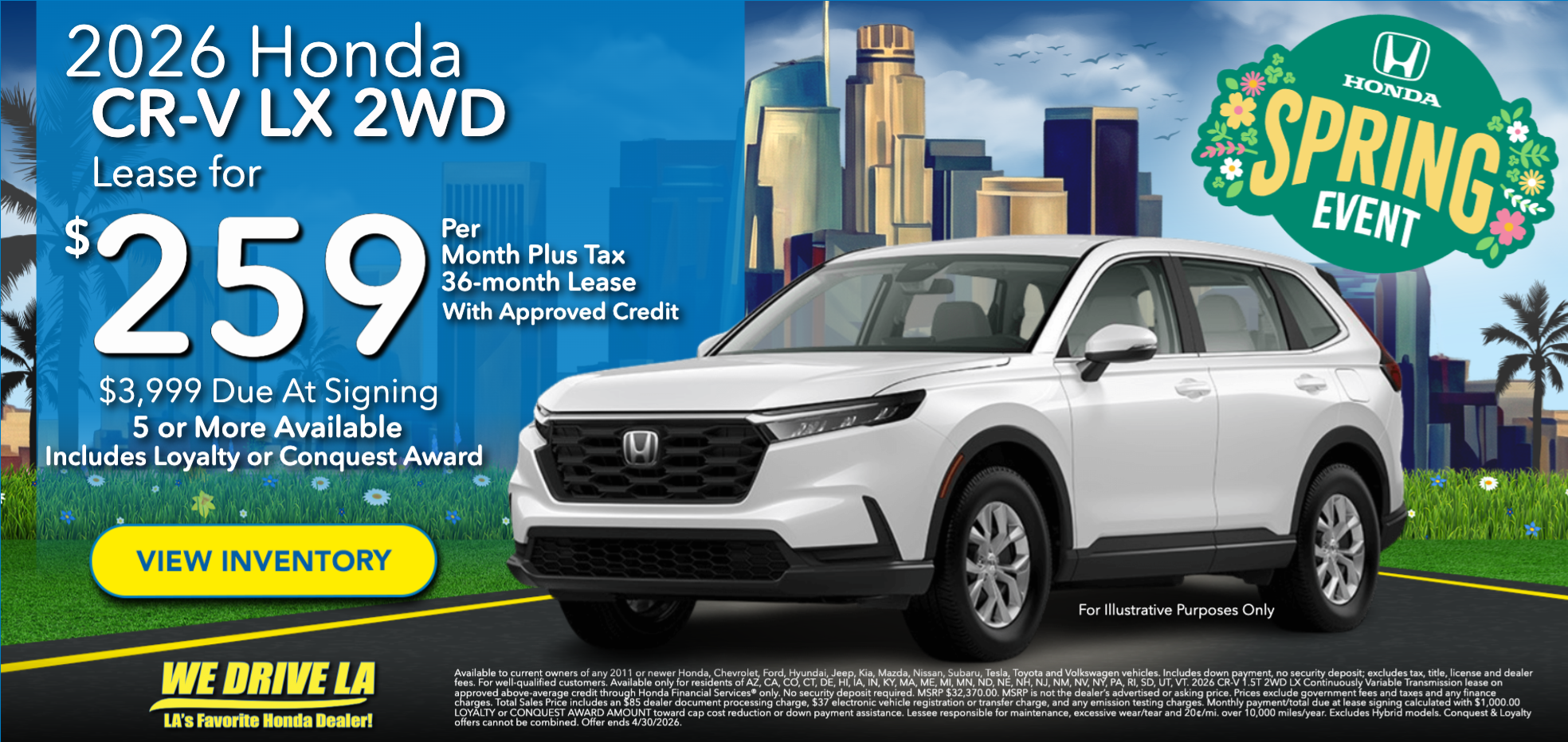 2026 Honda CR-V LX Lease starting at $259 per month