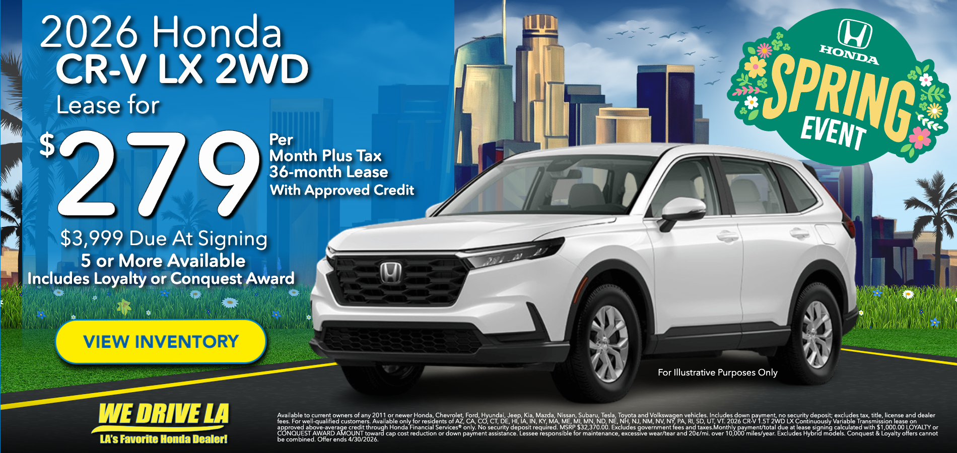 2026 Honda CR-V LX Lease starting at $279 per month