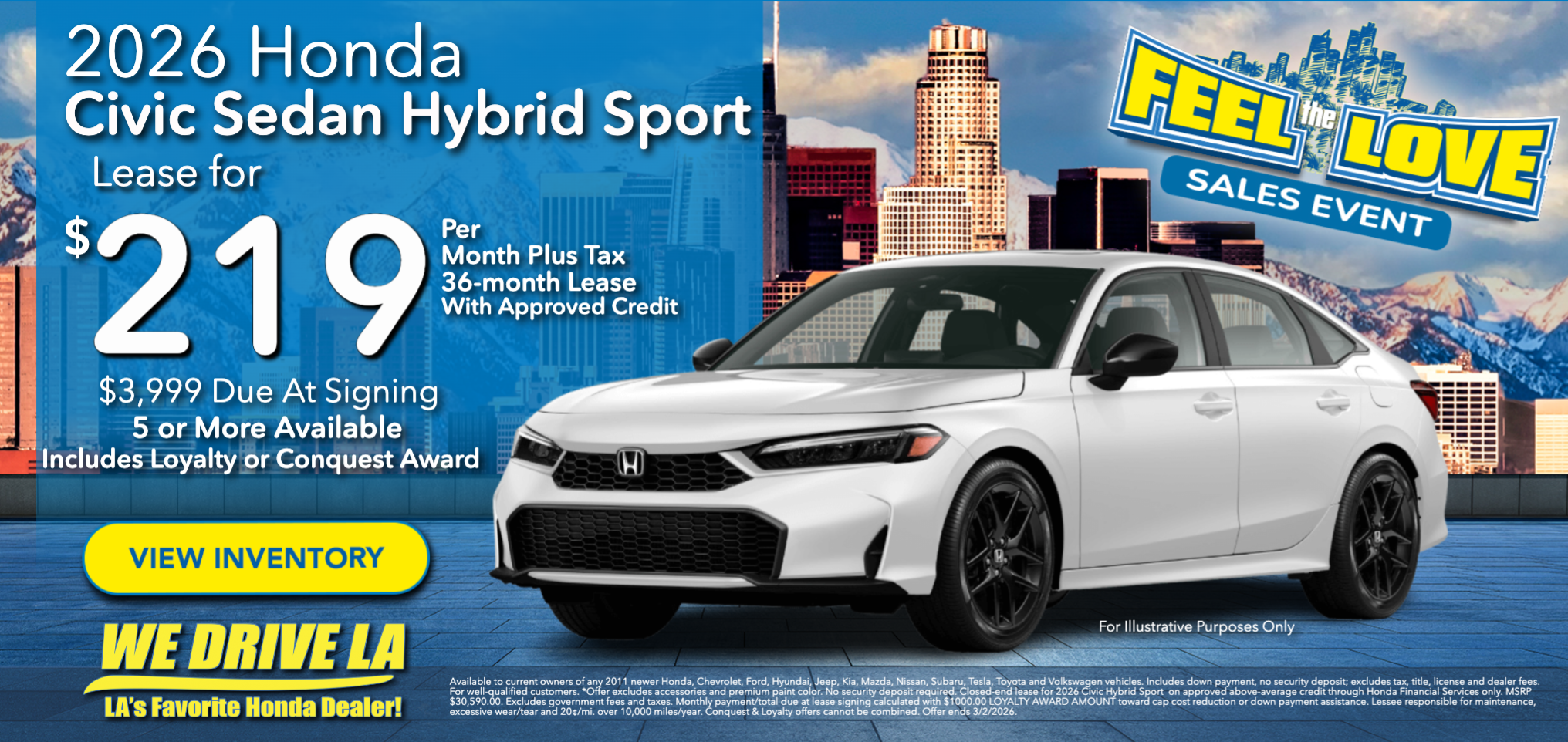 2026 Civic Hybrid Sport lease at Honda DTLA