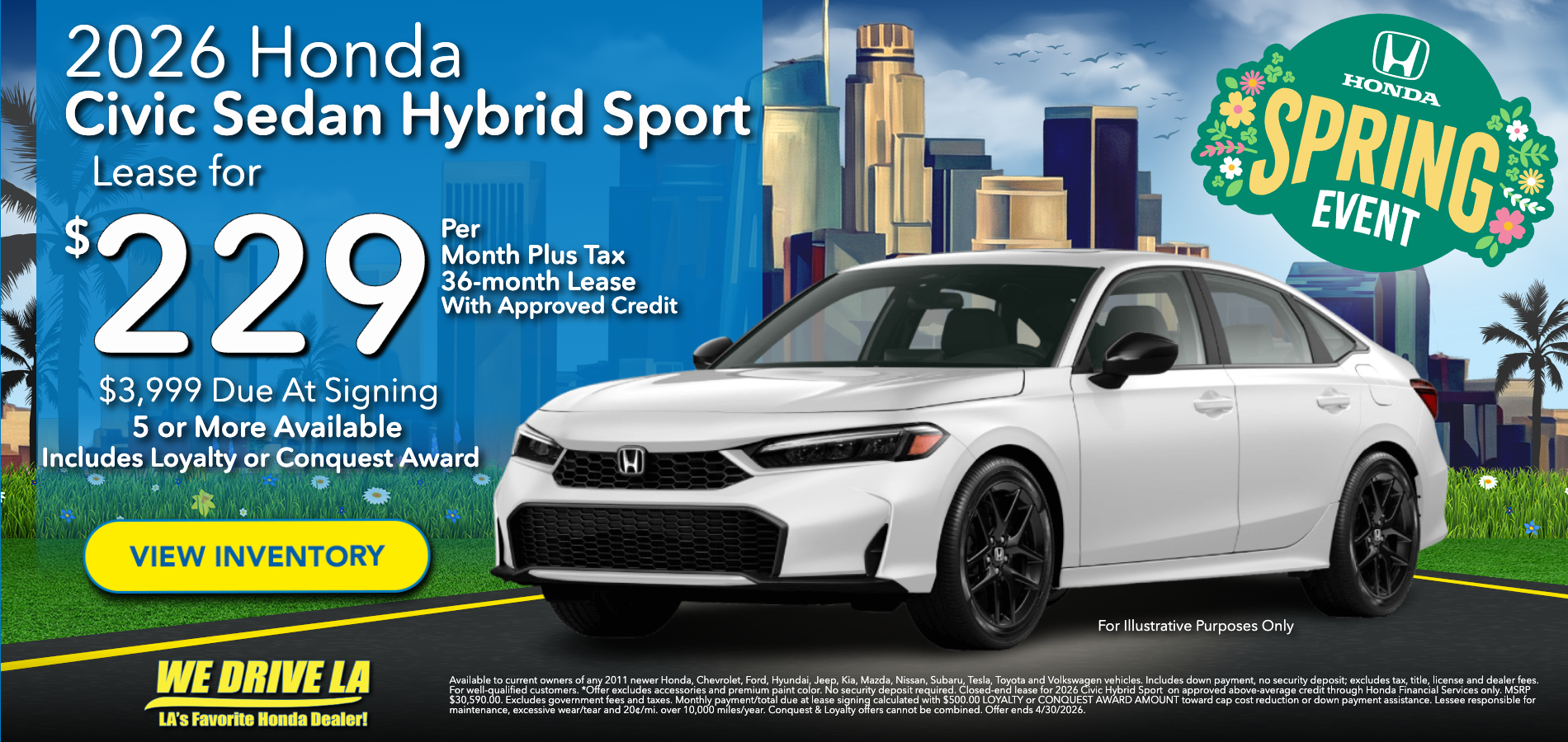 2026 Civic Hybrid Sport lease at Honda DTLA