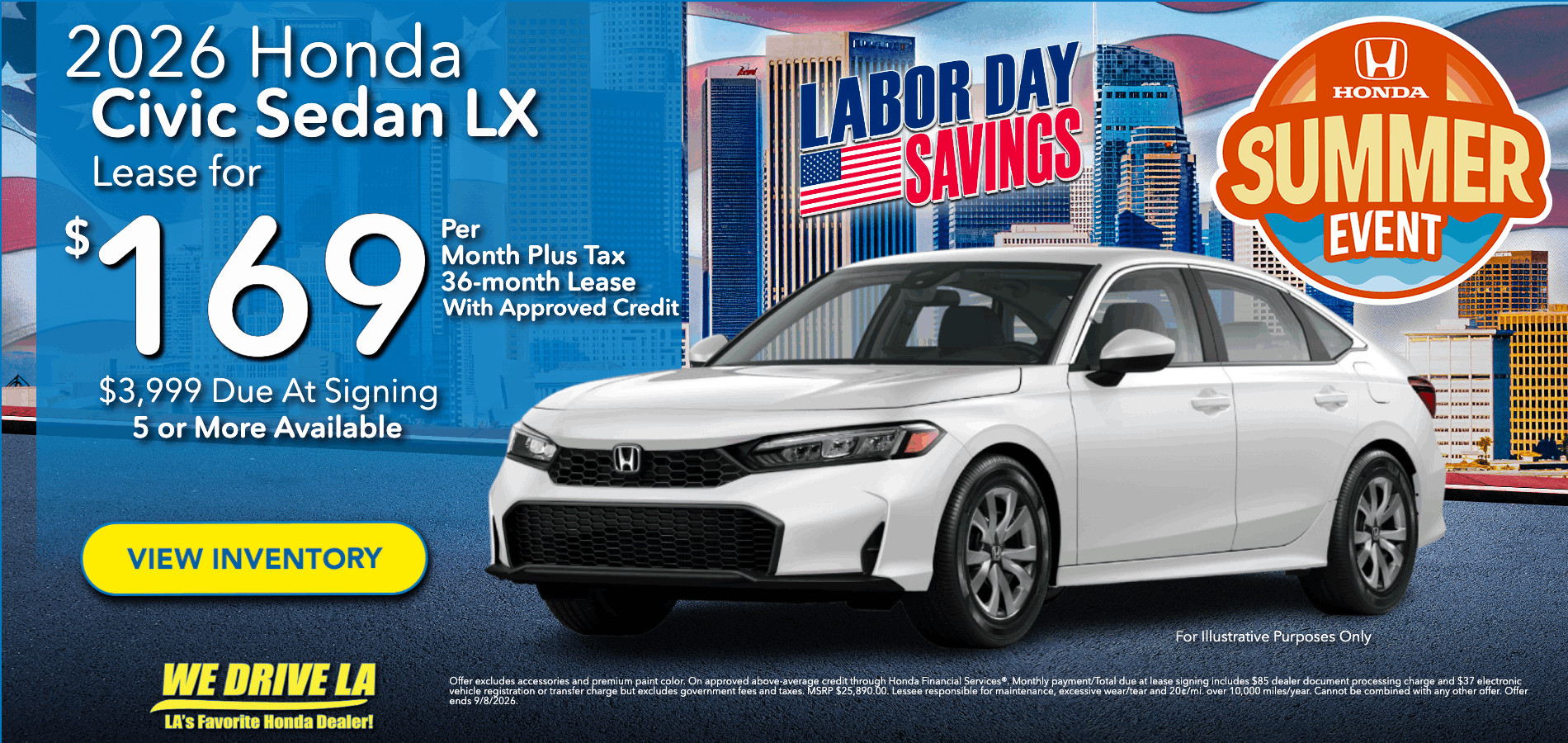 Labor Day Savings on 2026 Honda Civic at Honda DTLA!
