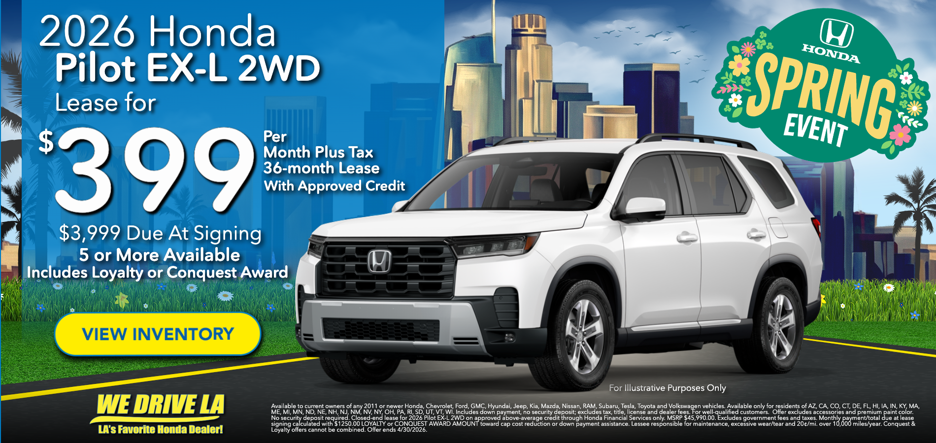 2026 Pilot EX-L 2WD Lease at Honda DTLA