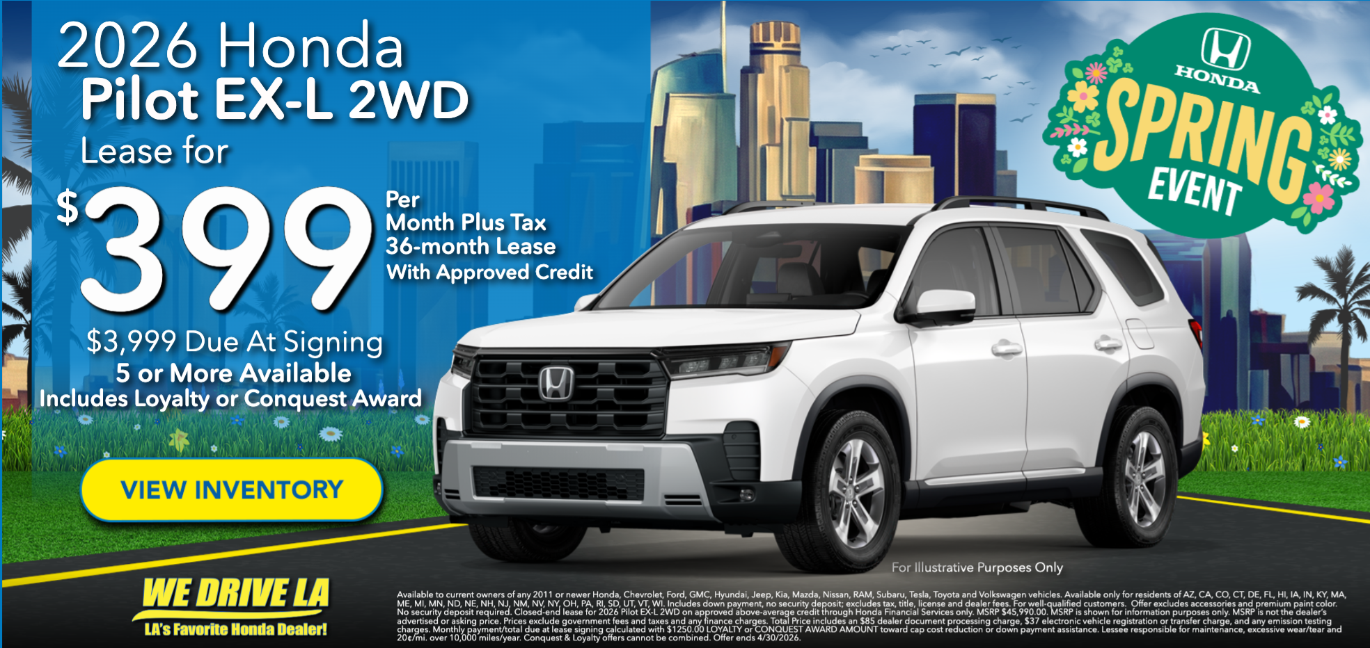 2026 Pilot EX-L 2WD Lease at Honda DTLA