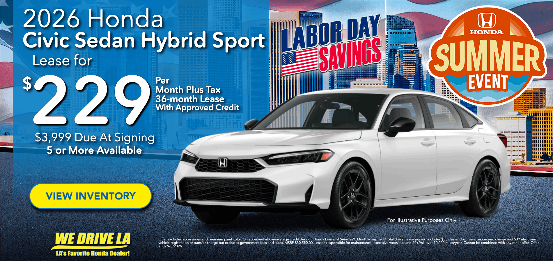 Labor Day Savings on 2026 Civic Hybrid Sport at Honda DTLA!