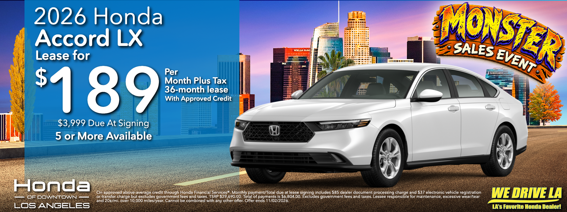 2026 Honda Accord LX Lease at Honda DTLA