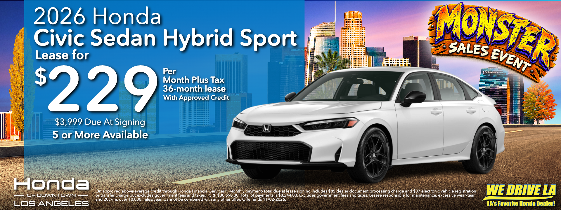 2026 Honda Civic Hybrid Sport Lease at Honda DTLA