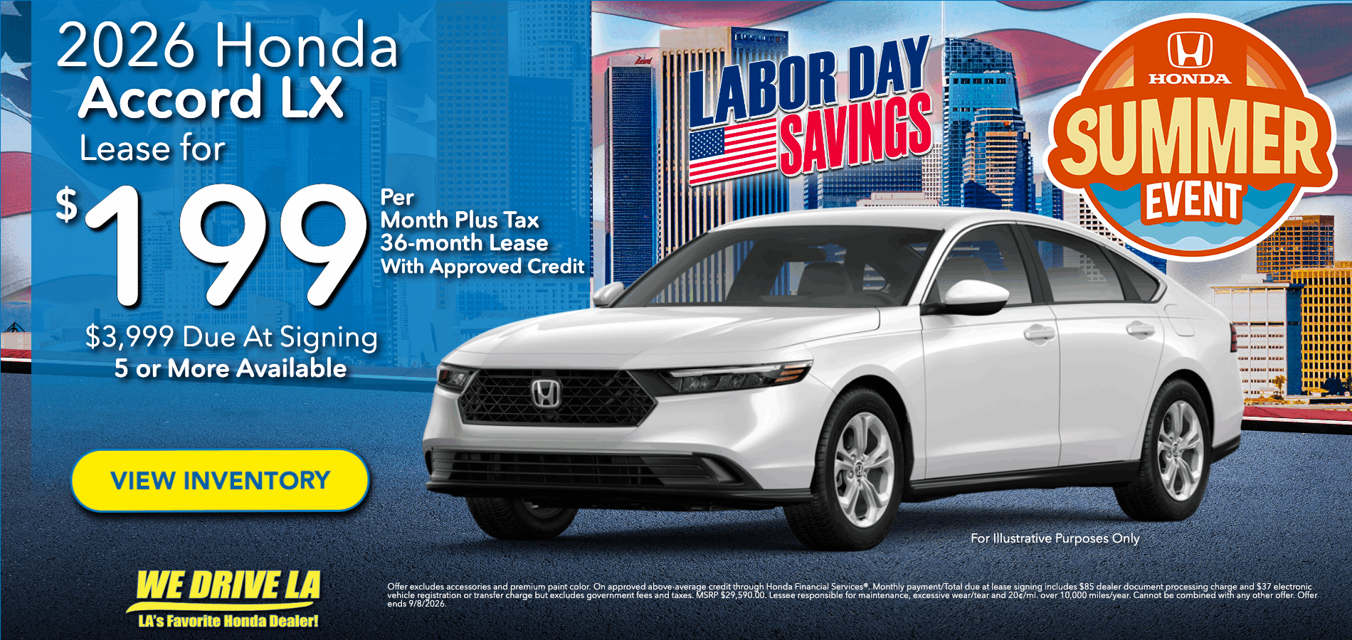 Labor Day Savings on 2026 Accord LX at Honda DTLA!