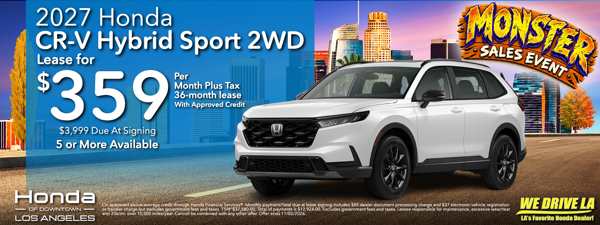 2027 Honda CR-V Hybrid Sport lease at Honda DTLA