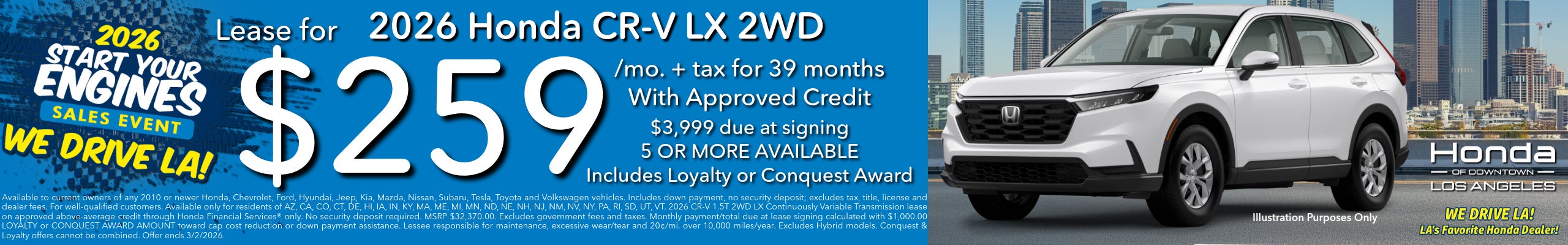 2026 Honda CR-V LX 2WD Lease at Honda DTLA