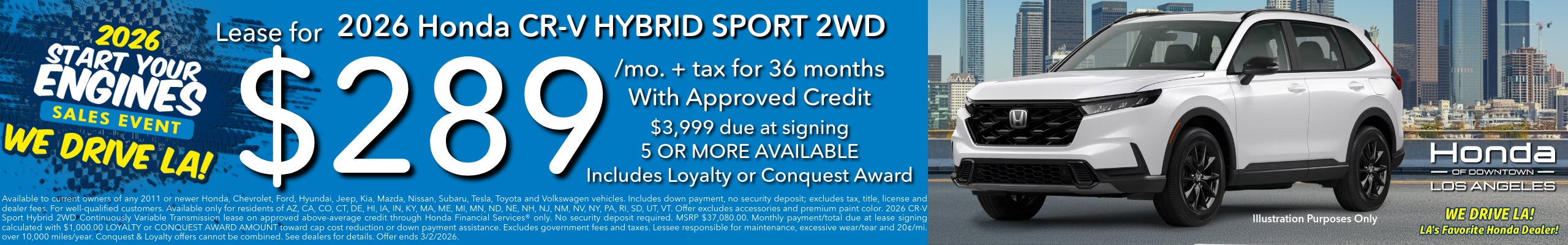 2026 Honda CR-V Hybrid Sport Lease at Honda DTLA