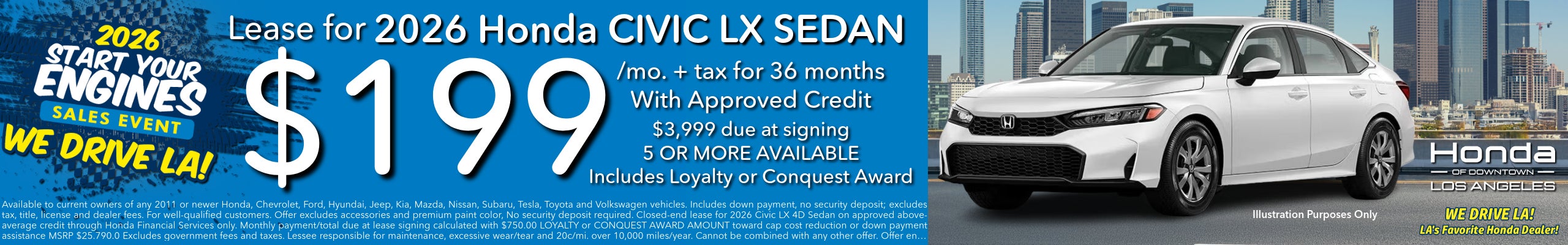 2026 Honda Civic LX Lease $199 at Honda DTLA